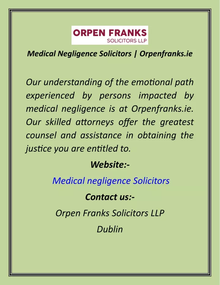 medical negligence solicitors orpenfranks ie