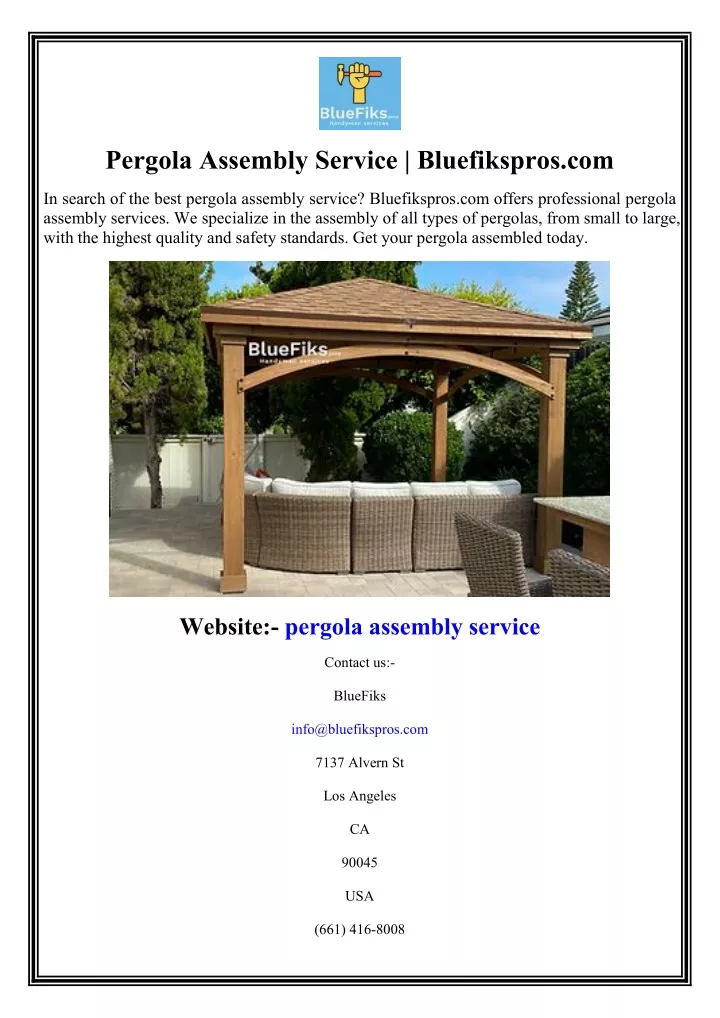 pergola assembly service bluefikspros com