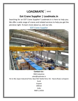Eot Crane Supplier | Loadmate.in