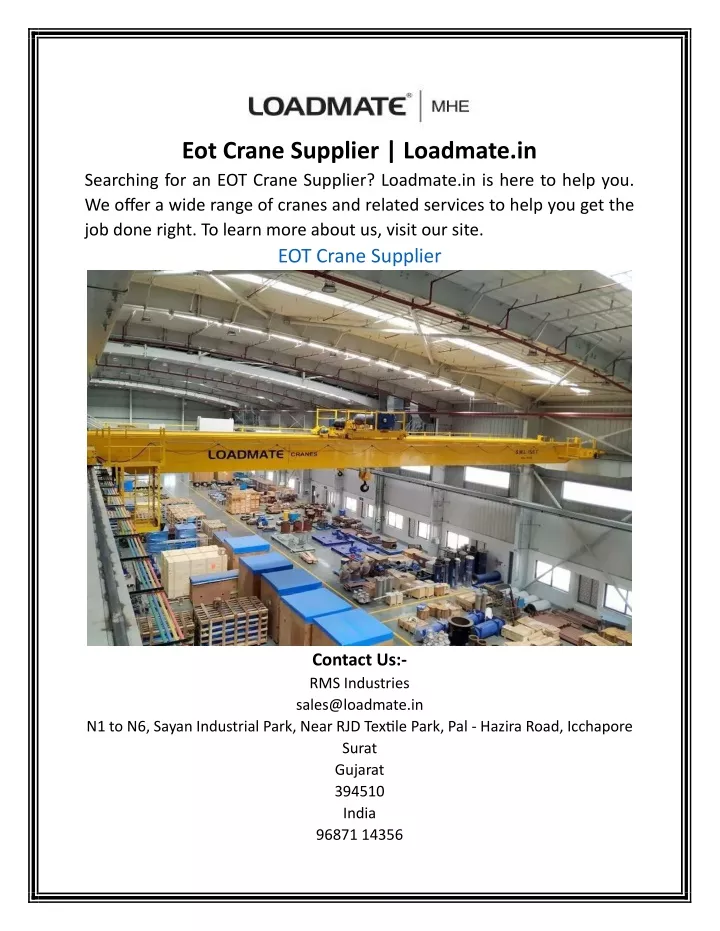 eot crane supplier loadmate in searching
