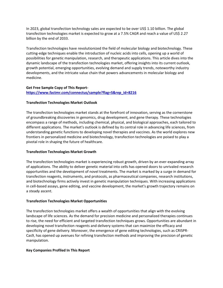 in 2023 global transfection technology sales