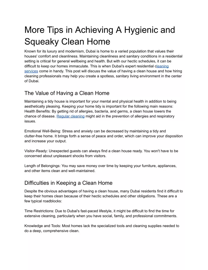 more tips in achieving a hygienic and squeaky