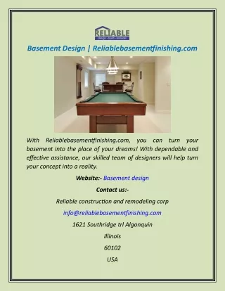 Basement Design  Reliablebasementfinishing