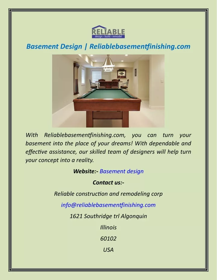 basement design reliablebasementfinishing com