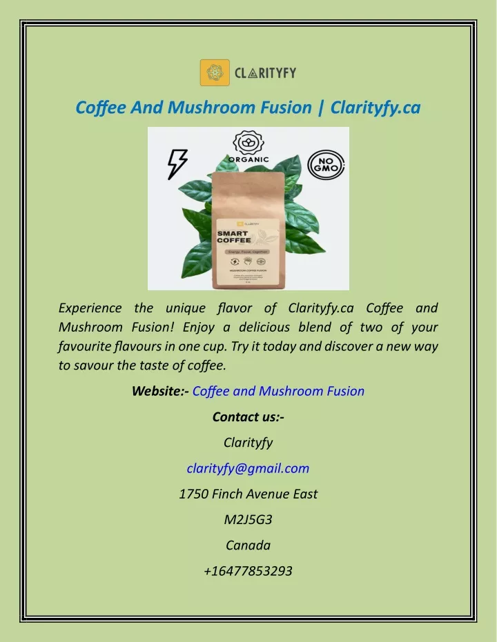 coffee and mushroom fusion clarityfy ca
