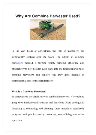 Why Are Combine Harvester Used?