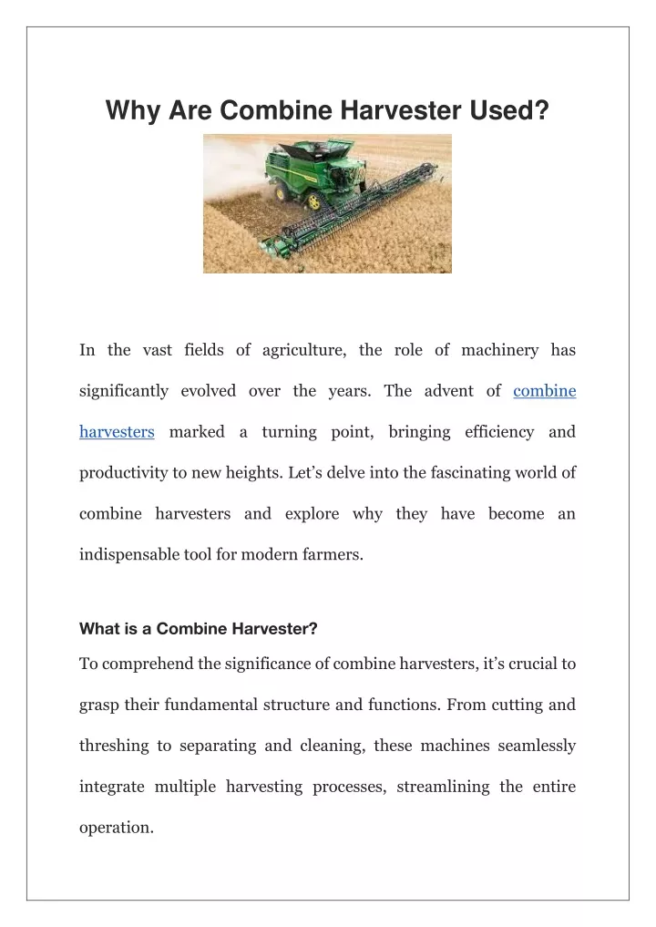 why are combine harvester used