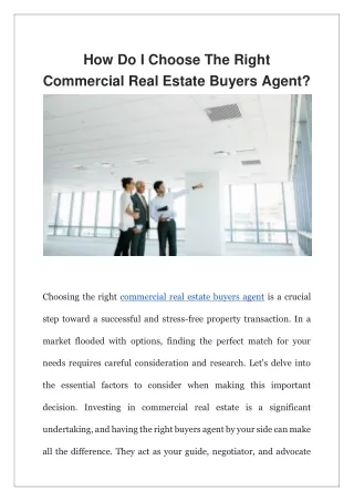 How Do I Choose The Right Commercial Real Estate Buyers Agent?