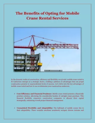 The Benefits of Opting for Mobile Crane Rental Services