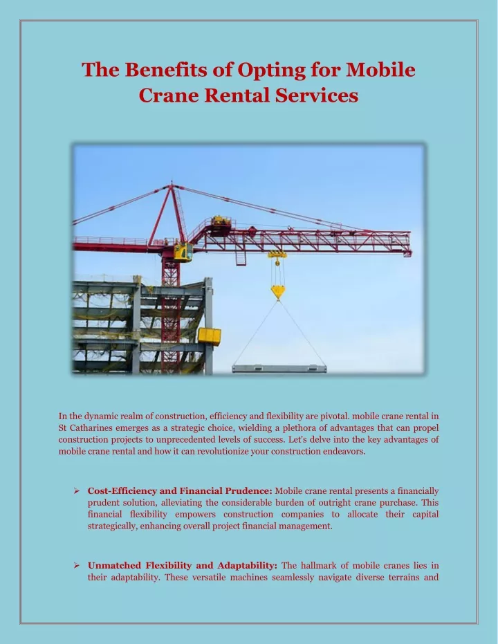the benefits of opting for mobile crane rental