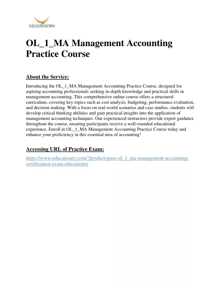 ol 1 ma management accounting practice course