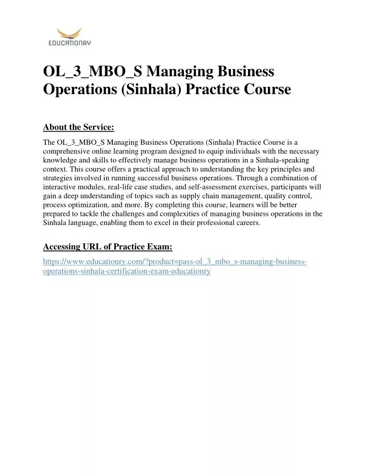 ol 3 mbo s managing business operations sinhala