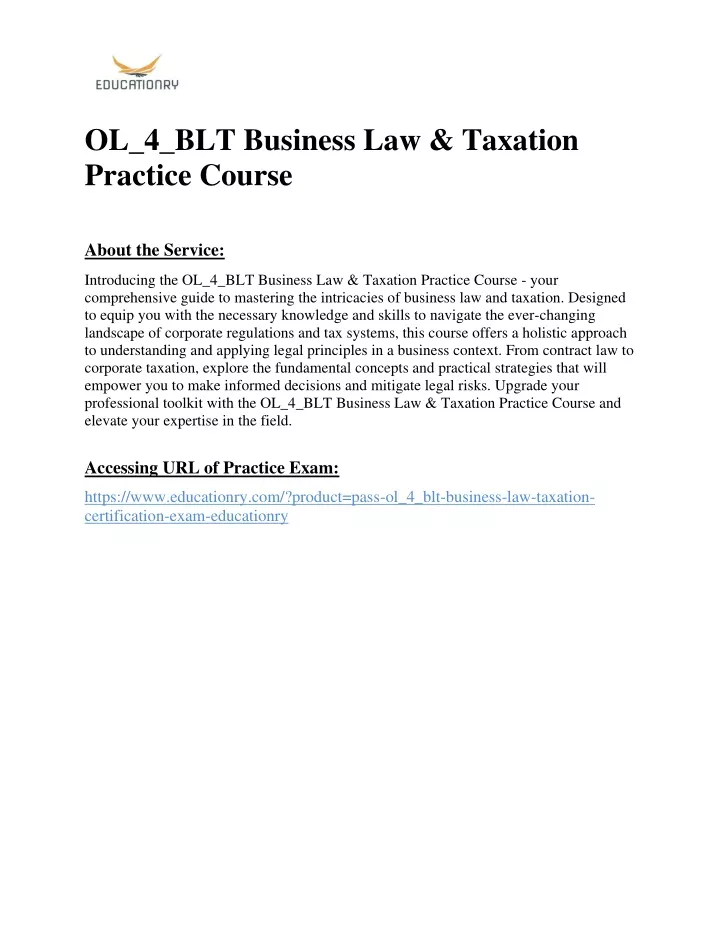 ol 4 blt business law taxation practice course