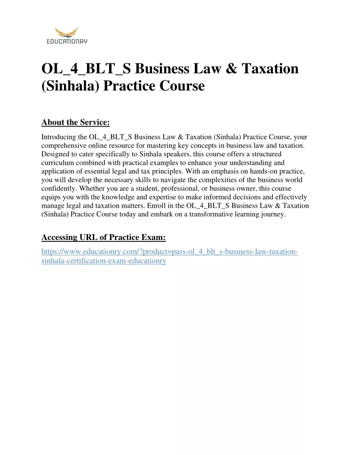 ol 4 blt s business law taxation sinhala practice