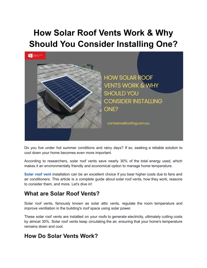 how solar roof vents work why should you consider