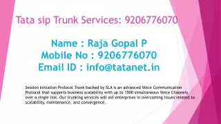 Tata Sip Trunk Plans: @ 9206776070 | 9902420304.