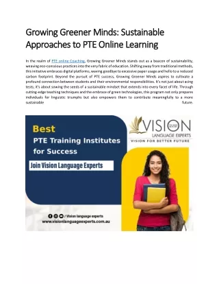 Growing Greener Minds: Sustainable Approaches to PTE Online Learning