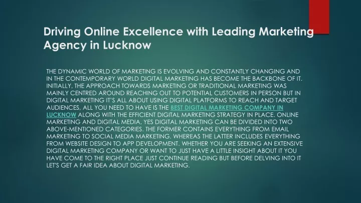 driving online excellence with leading marketing agency in lucknow