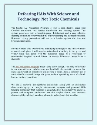 Defeating HAIs with Science and technology, not toxic chemicals