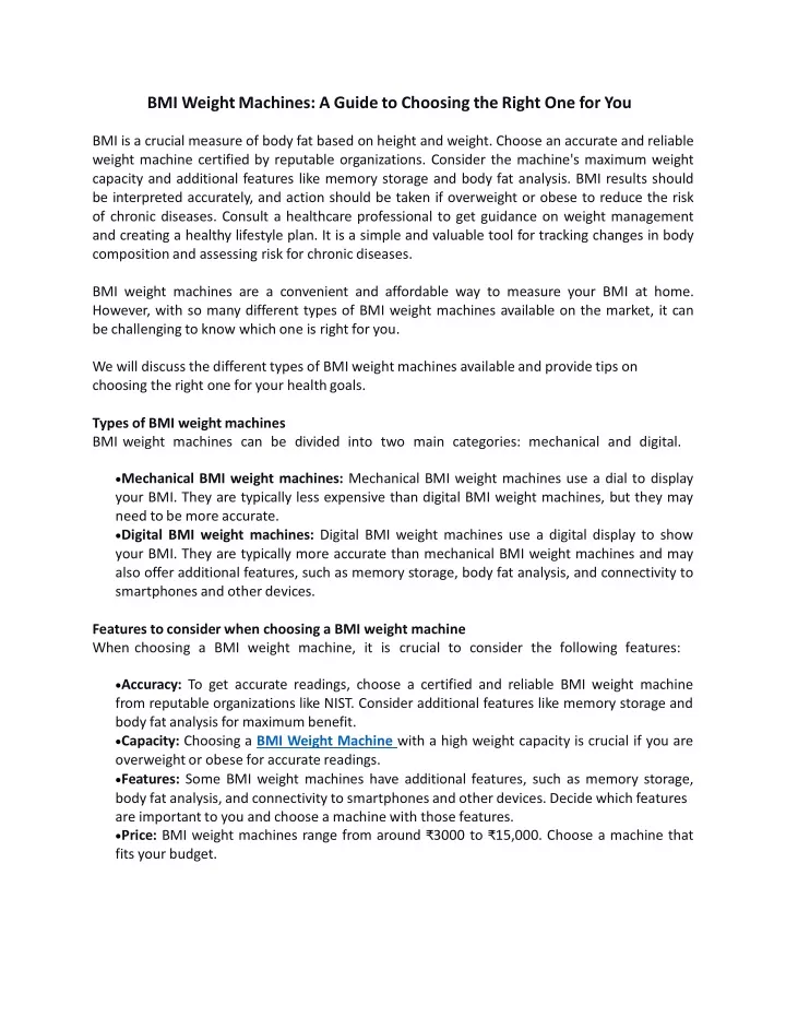 bmi weight machines a guide to choosing the right