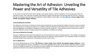 Mastering the Art of Adhesion: Unveiling the Power and Versatility of Tile Adhes