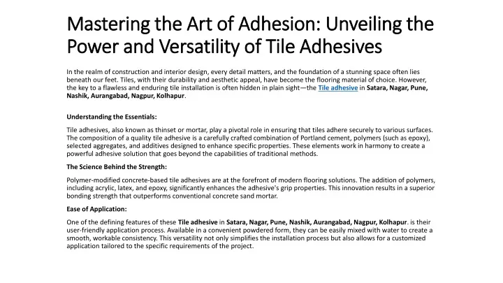 mastering the art of adhesion unveiling the power and versatility of tile adhesives