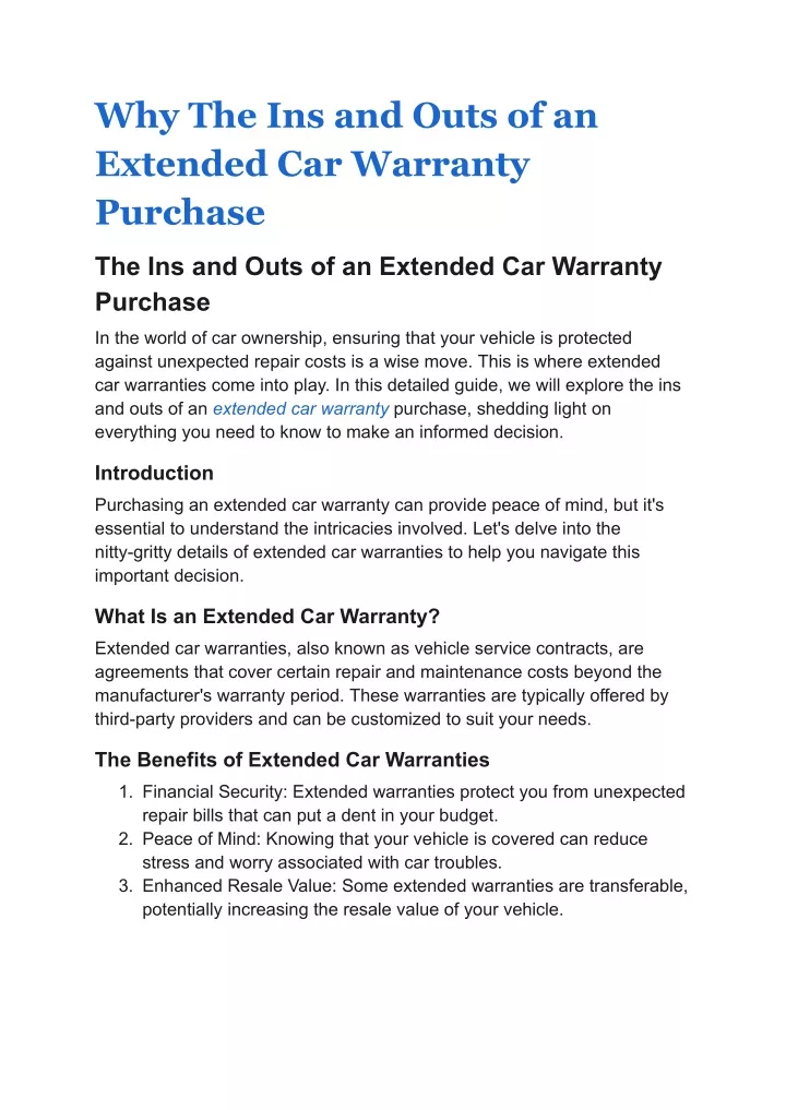 why the ins and outs of an extended car warranty