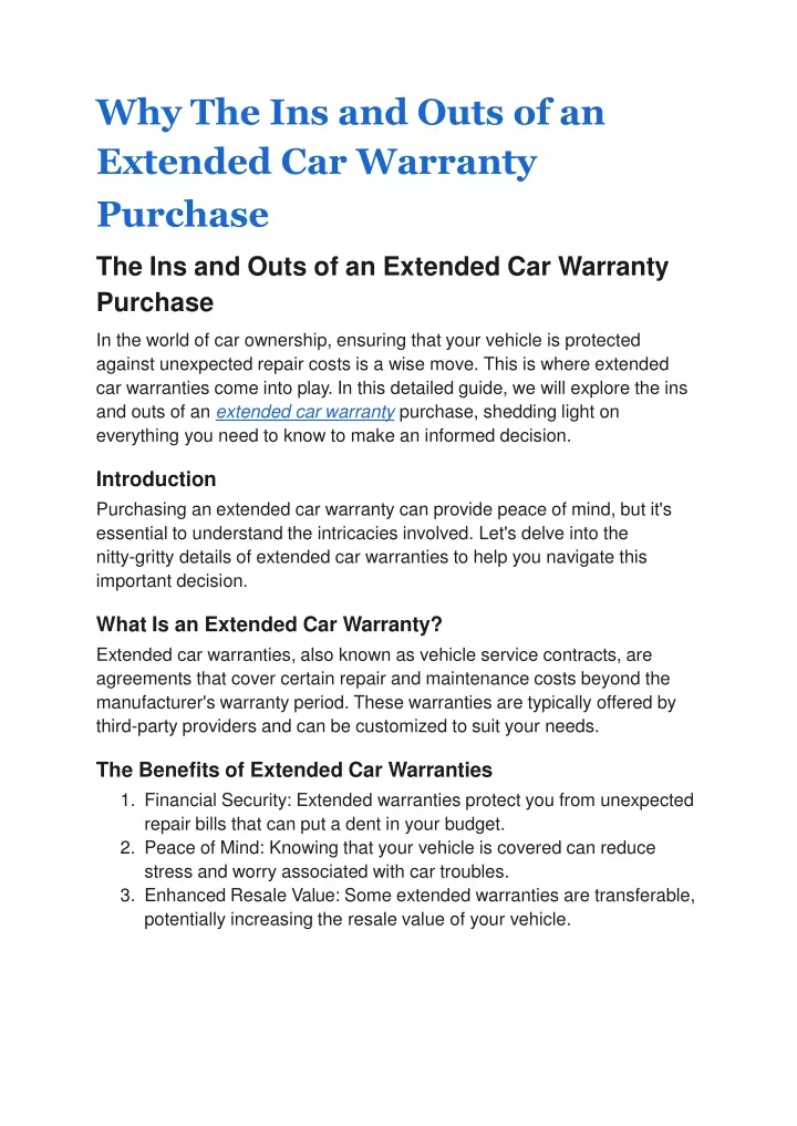 why the ins and outs of an extended car warranty purchase