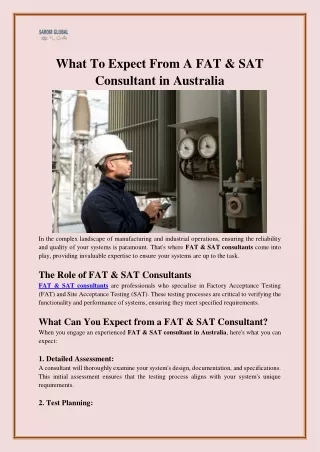 What To Expect From A FAT & SAT Consultant in Australia