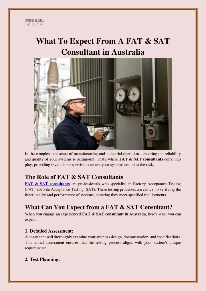 what to expect from a fat sat consultant
