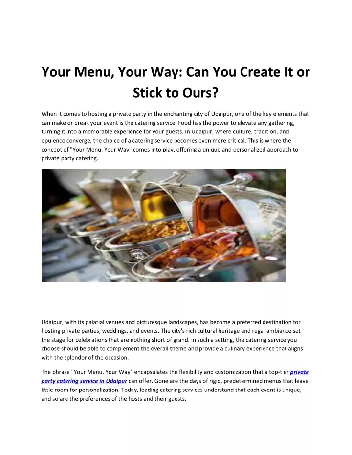 your menu your way can you create it or stick