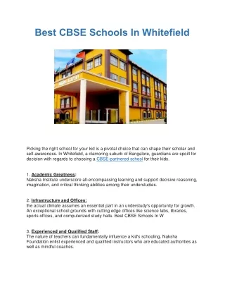 Best CBSE Schools In Whitefield