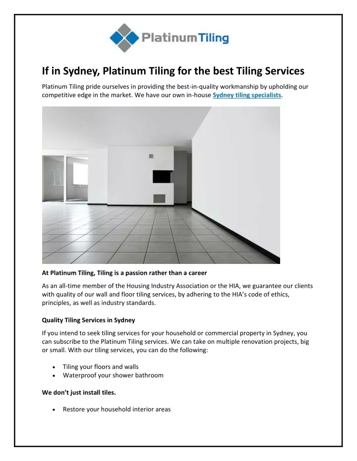 if in sydney platinum tiling for the best tiling