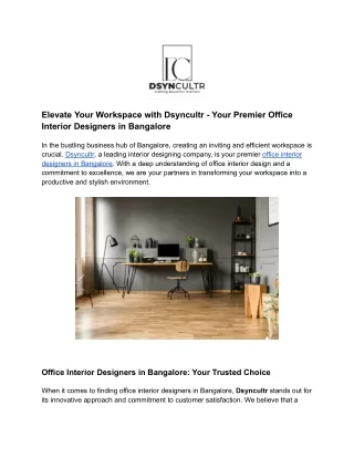 Elevate Your Workspace with Dsyncultr - Your Premier Office Interior Designers in Bangalore
