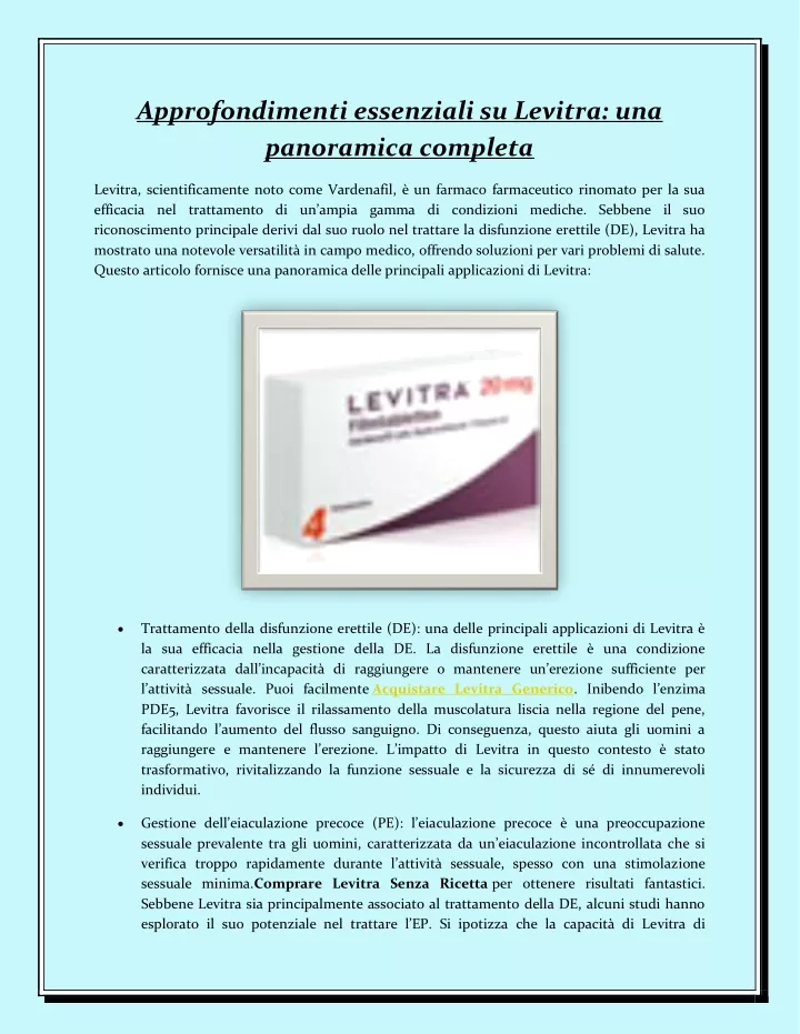 approfondimenti essenziali su levitra