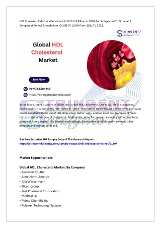 HDL Cholesterol Market was valued at USD 3