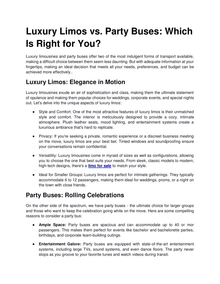 luxury limos vs party buses which is right for you