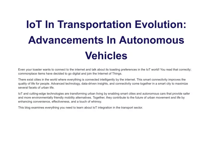 iot in transportation evolution advancements