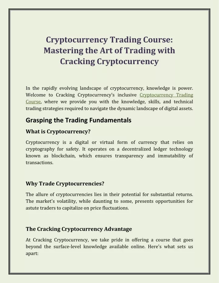 cryptocurrency trading course mastering