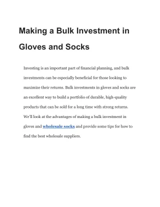 Making a Bulk Investment in Gloves and Socks (1)