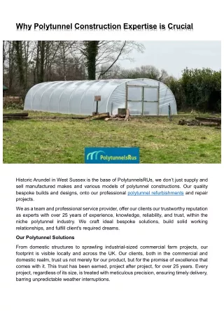 Why Polytunnel Construction Expertise is Crucial