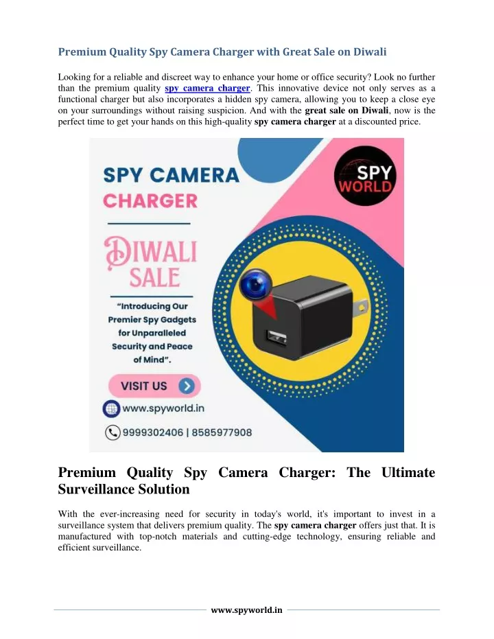 premium quality spy camera charger with great