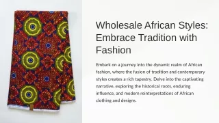 Wholesale African Styles Embrace Tradition with Fashion