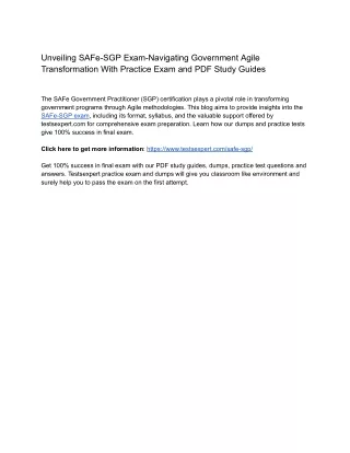 Unveiling SAFe-SGP Exam-Navigating Government Agile Transformation With Practice Exam and PDF Study Guides