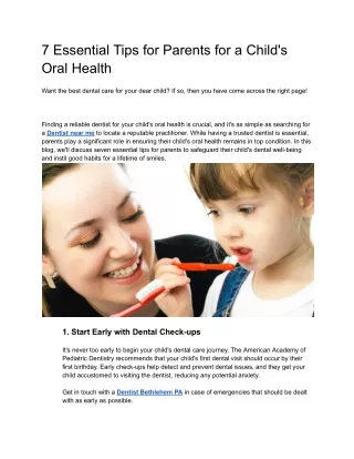 7 Essential Tips for Parents for a Child's Oral Health