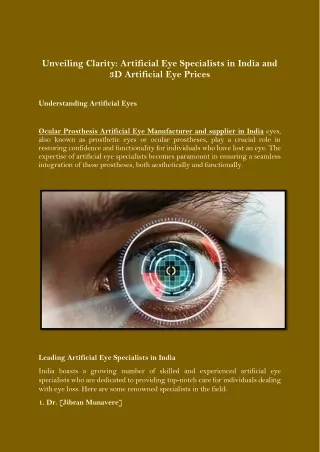 Unveiling Clarity Artificial Eye Specialists in India and 3D Artificial Eye Prices