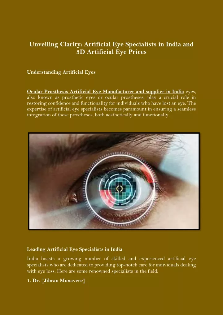 unveiling clarity artificial eye specialists