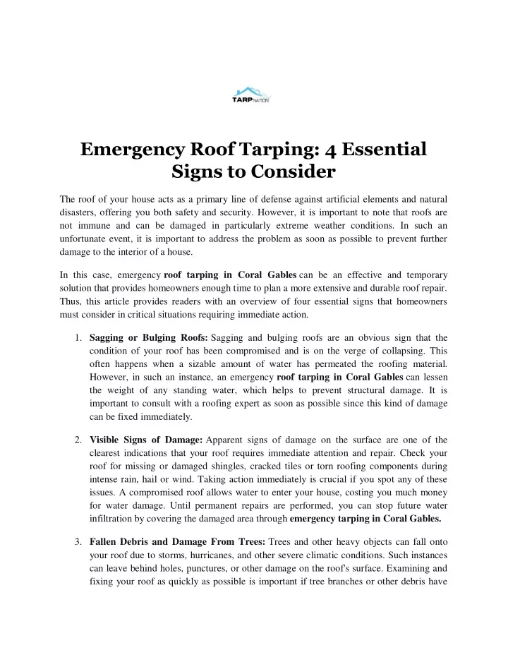 emergency roof tarping 4 essential signs