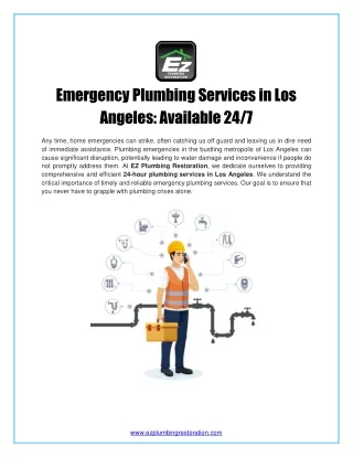 Emergency Plumbing Services in Los Angeles: Available 24/7