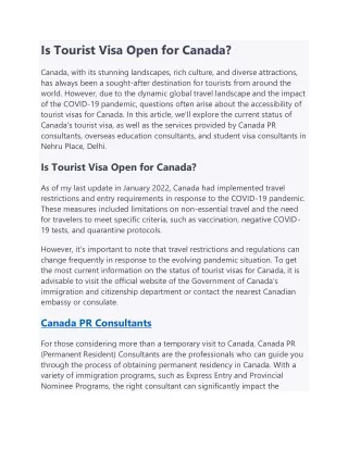 Is Tourist Visa Open for Canada?
